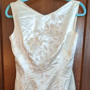 Vintage Cream Satin Beaded Wedding Dress 6